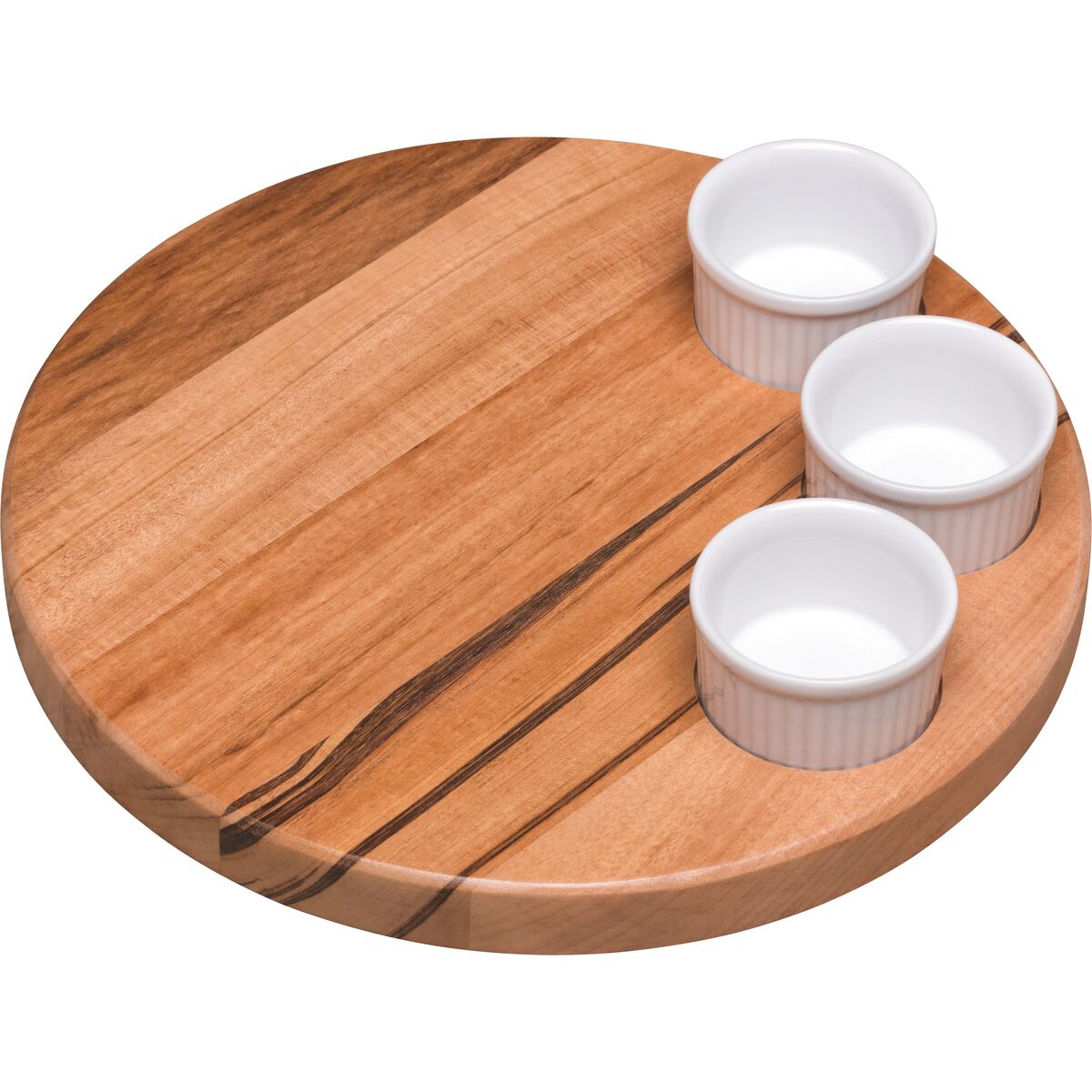 Tramontina Snack Board in Muiracatiara Wood with porcelain bowls - 4 pieces