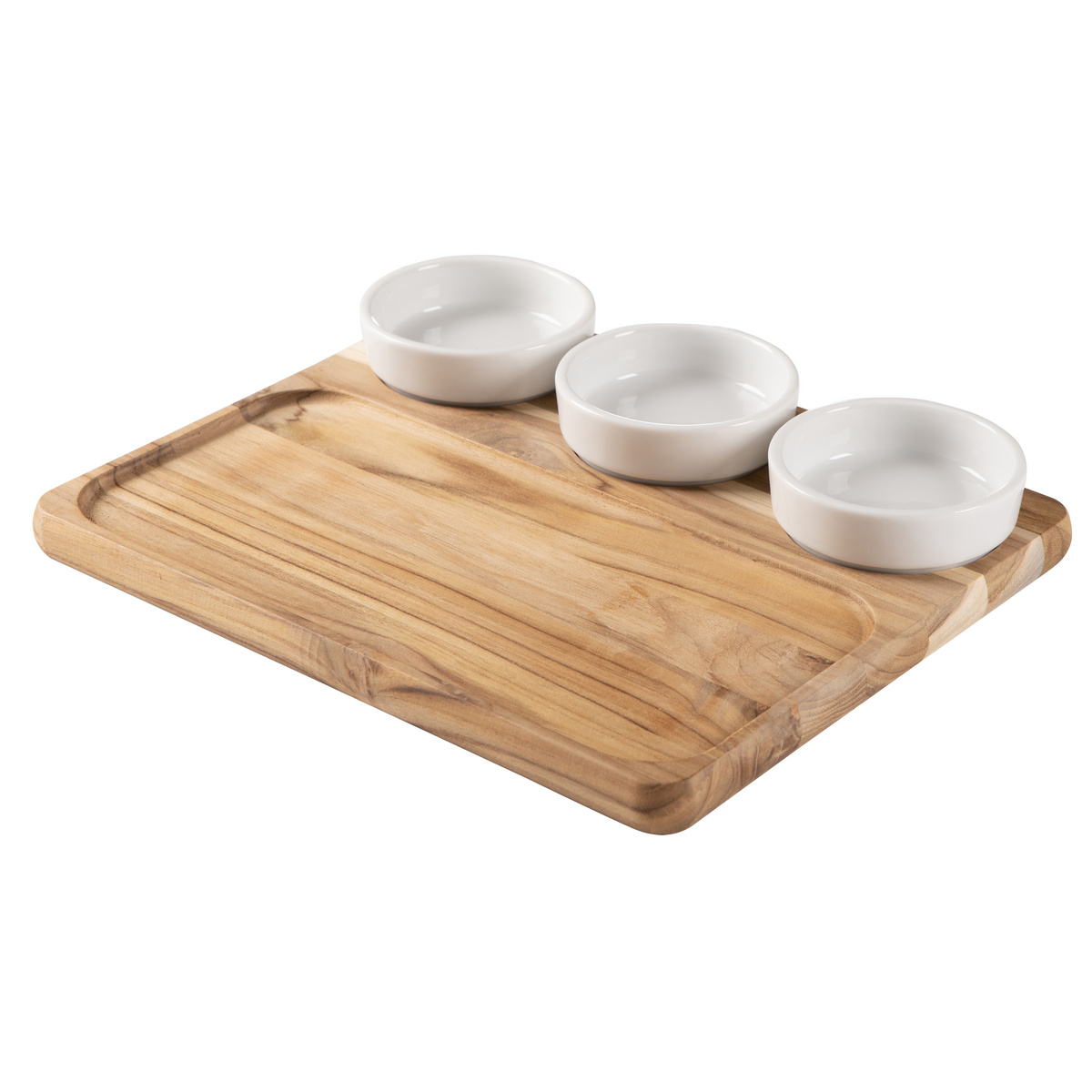 Tramontina Barbecue Snack Box in tropical Wood with 3 Porcelain Pots