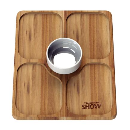 Petisqueira Tramontina com 4 Rebaixes em Madeira Teca FSC com 1 Pote em Porcelana - SKU 10239743