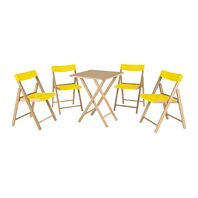 Mesa e Cadeiras Dobráveis Tramontina Potenza em Madeira Tauarí com Acabamento Envernizado Natural Assento e Encosto em Polipropileno Amarelo 5 Peças