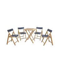 FSC Set of Tramontina Potenza Wood Folding Chairs and Table in Teak Wood with Natural Finish and Graphite Polypropylene 5 Pieces