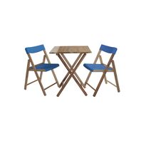 Mesa e Cadeiras Dobráveis Tramontina Potenza em Madeira Teca Acabamento Natural Assento e Encosto em Polipropileno Azul 3 Peças