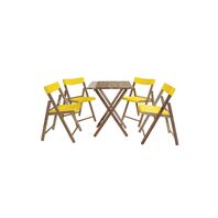 Mesa e Cadeiras Dobráveis Tramontina Potenza em Madeira Teca Acabamento Natural Assento e Encosto em Polipropileno Amarelo 5 Peças