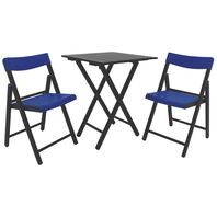 FSC Conjunto Mesa e Cadeiras Dobráveis Tramontina Potenza em Madeira Teca com Acabamento Castanho Escuro com Assento e Encosto em Polipropileno Azul 3 Peças