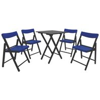 FSC Conjunto Mesa e Cadeiras Dobráveis Tramontina Potenza em Madeira Teca com Acabamento Castanho Escuro com Assento e Encosto em Polipropileno Azul 5 Peças