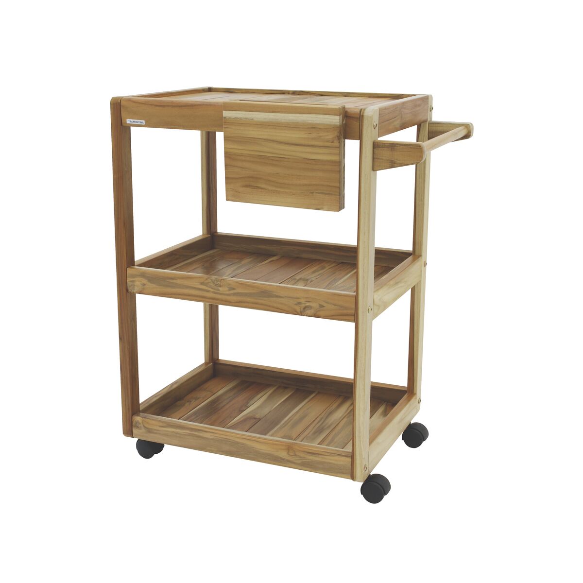 Tramontina Barbecue Serving Cart in Teak Wood with Varnished Finish and Knife Holder.