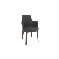 Tramontina London Armchair in Dark Brown-colored Tauari Wood with Coffee Leatherette Upholstery