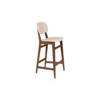 Tramontina Piazza London Tauari wood bar stool without arms, with almond varnish finish and beige upholstery