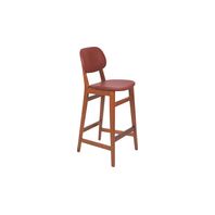 Tramontina Piazza London Tauari wood bar stool without arms, with almond varnish finish and wine-colored upholstery