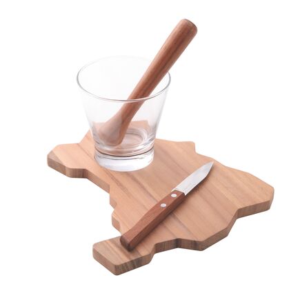 Kit Caipirinha Brasil com T&aacute;bua + Amassador + Faca 3" + Copo 350ml Tramontina - SKU 10239322