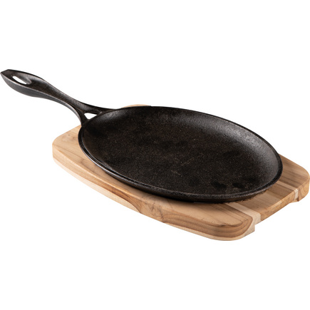 T&aacute;bua para Churrasco Tramontina Mix Grill Oval em Ferro Fundido com Base em Madeira Mista com Cabo 38,5 x 19 cm - SKU 10239638