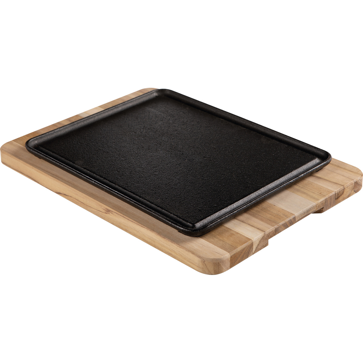 Mix Grill Retangular em Ferro Fundido com Base em Madeira Teca com Acabamento Lixado. - SKU 10239684 - 1 image number 0