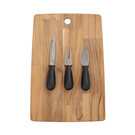 Kit T&aacute;bua e Jogo para Queijo Tramontina em madeira Teca finger com Acabamento Lixado Cor Natural - SKU 10239769