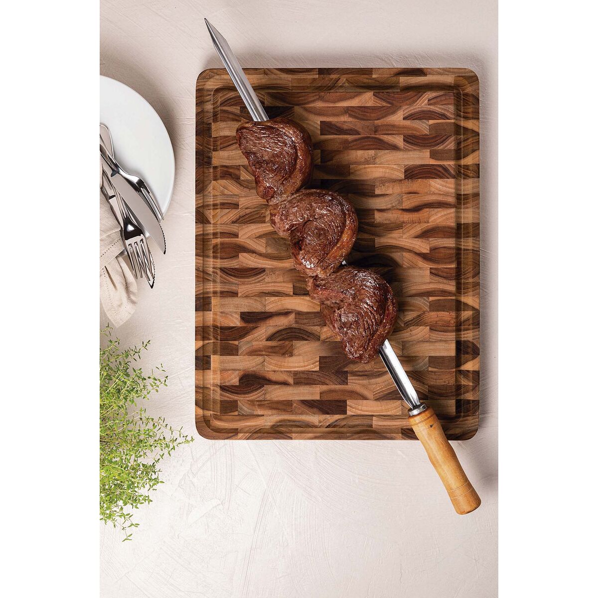 T&aacute;bua Cubus para Churrasco Tramontina Retangular em Madeira Invertida Teca com Acabamento em &Oacute;leo Mineral 45x34 cm. - SKU 13460351 - 12 image number 11