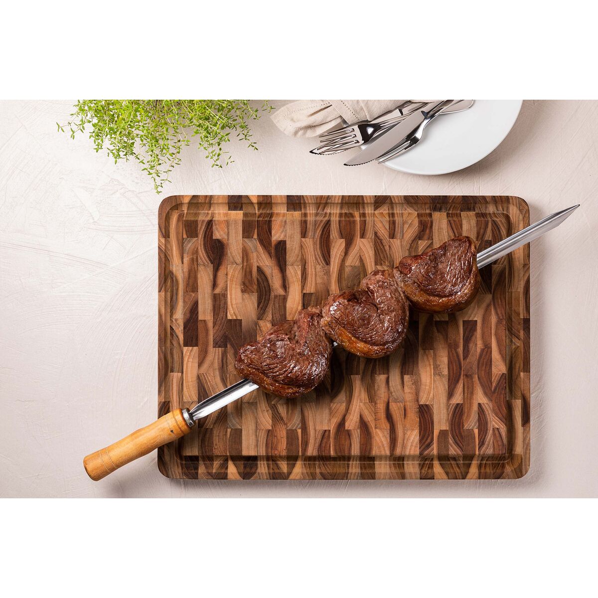 T&aacute;bua Cubus para Churrasco Tramontina Retangular em Madeira Invertida Teca com Acabamento em &Oacute;leo Mineral 45x34 cm. - SKU 13460351 - 14 image number 13