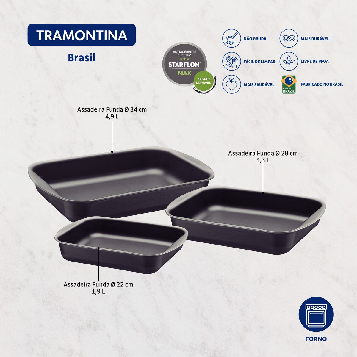 Forma Tramontina Brasil em Alumínio com Revestimento Antiaderente Starflon  Max com Fundo Removível Grafite 26 cm 3,3 L de Qualidade em Promoção