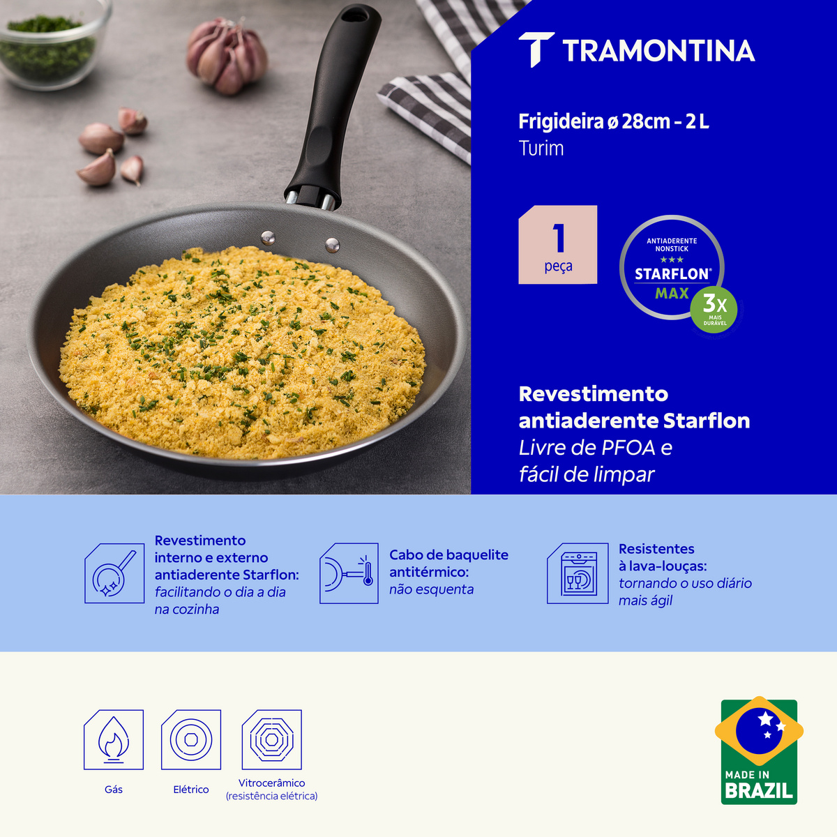 Frigideira Tramontina Turim em Alum&iacute;nio com Revestimento Interno e Externo em Antiaderente Starflon Max Chumbo 28 cm 2 L Cor Chumbo - SKU 20260628 - 3 image number 2