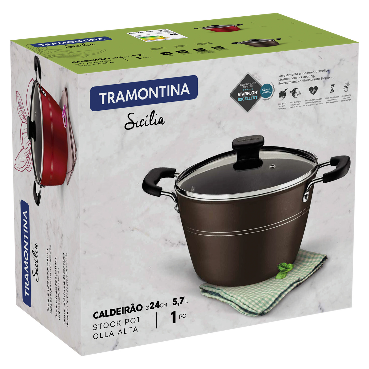 Caldeir&atilde;o Tramontina Sic&iacute;lia em Alum&iacute;nio com Revestimento Interno e Externo em Antiaderente Starflon Excellent Avel&atilde; com Tampa de Vidro 24 cm 5,7 L Cor Avel&atilde; - SKU 20407624 - 3 image number 2