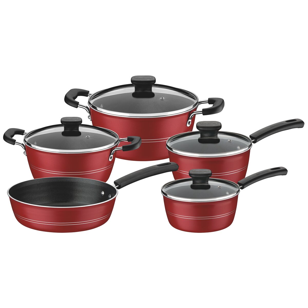 Tramontina Sicília Red Aluminum Cookware Set with Interior and Exterior Starflon Excellent Nonstick Coating, 5 pieces