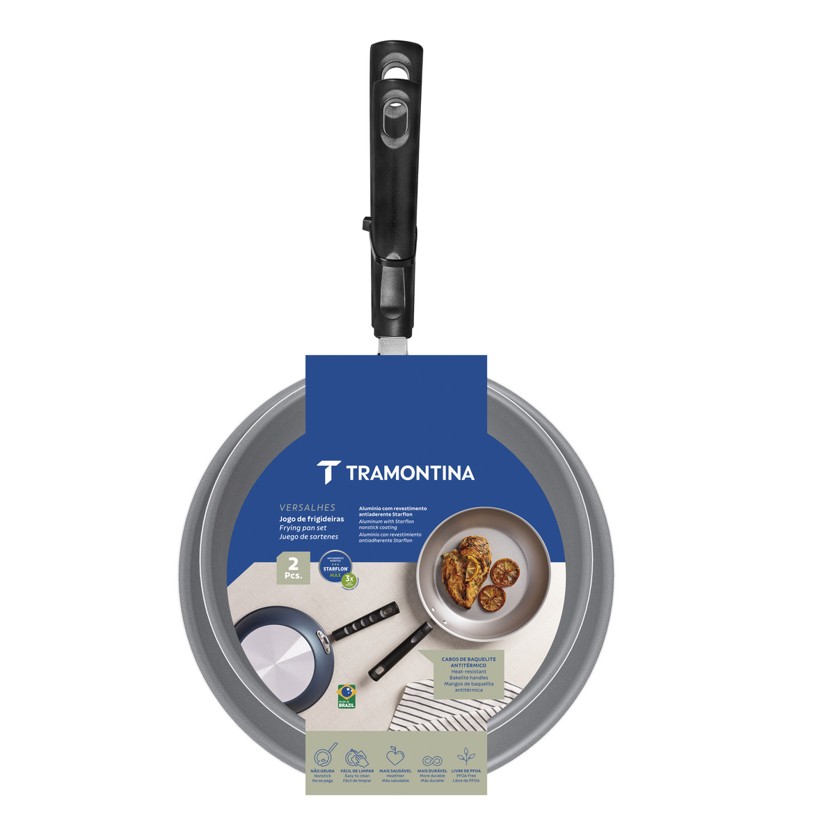 Jogo de Frigideiras Tramontina Versalhes em Alum&iacute;nio com Revestimento Interno e Externo em Antiaderente Starflon Max Azul 2 Pe&ccedil;as Cor Azul - SKU 20698188 - 5 image number 4
