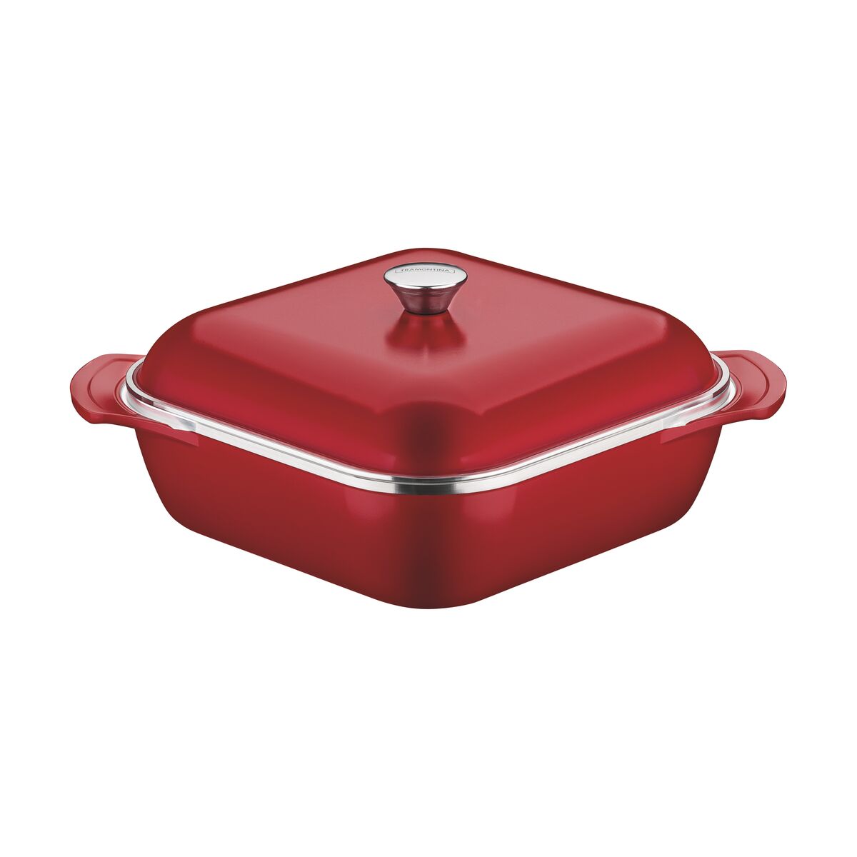Tramontina Lyon forged aluminum, red, square casserole with interior Starflon High Performance nonstick coating and lid, 28 cm, 5.5 L