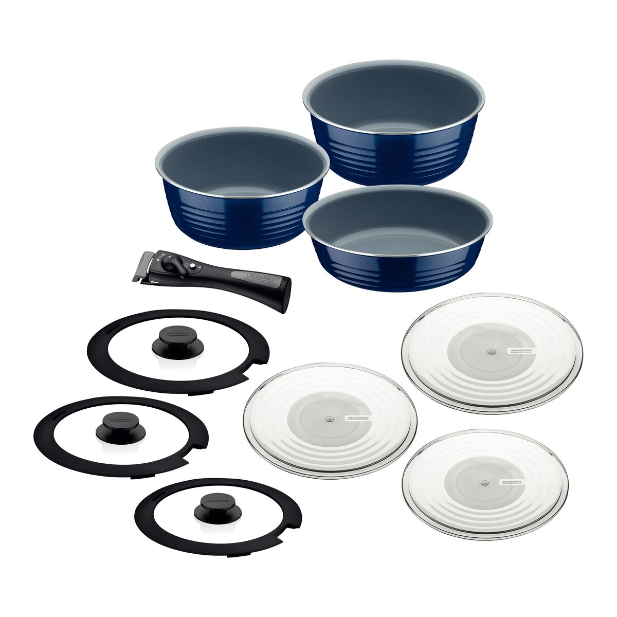 Tramontina Itria 10-Piece Multipurpose Blue Aluminum Cookware Set with Ceramic Coating and Removable Handle