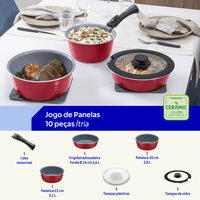 Jogo de Panelas Multiuso Tramontina Itria em Alum&iacute;nio com Revestimento Interno e Externo Cer&acirc;mico Vermelho 10 Pe&ccedil;as Cor Vermelho - SKU 20999700 - 6 image number 5