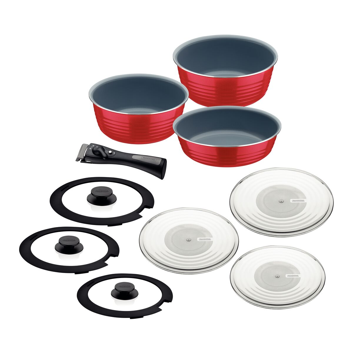 Tramontina Ítria Red Multipurpose Aluminum Cookware Set with Interior and Exterior Ceramic Coating, 10 pieces