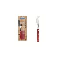 Tramontina stainless steel dinner fork set with red polywood handles, 6 pcs