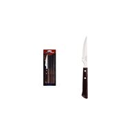 Tramontina 4" stainless steel steak knife set with brown Polywood handles, 6pc set