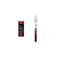 Tramontina stainless steel steak fork set with red Polywood handles, 6pc set