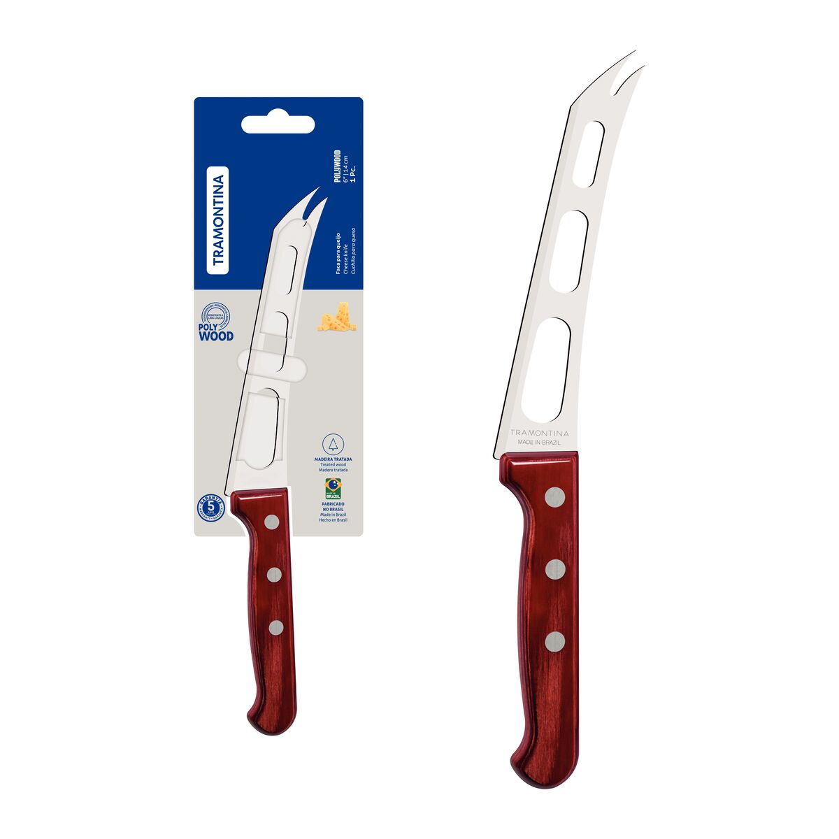 Tramontina Polywood 6" Cheese knife With Stainless-Steel Blade and Red Treated Wood Handle