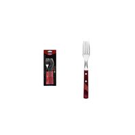 Tramontina stainless steel steak fork set with red Polywood handles, 6pc set