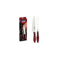 Tramontina stainless steel carving set with red Polywood handles, 2pc set