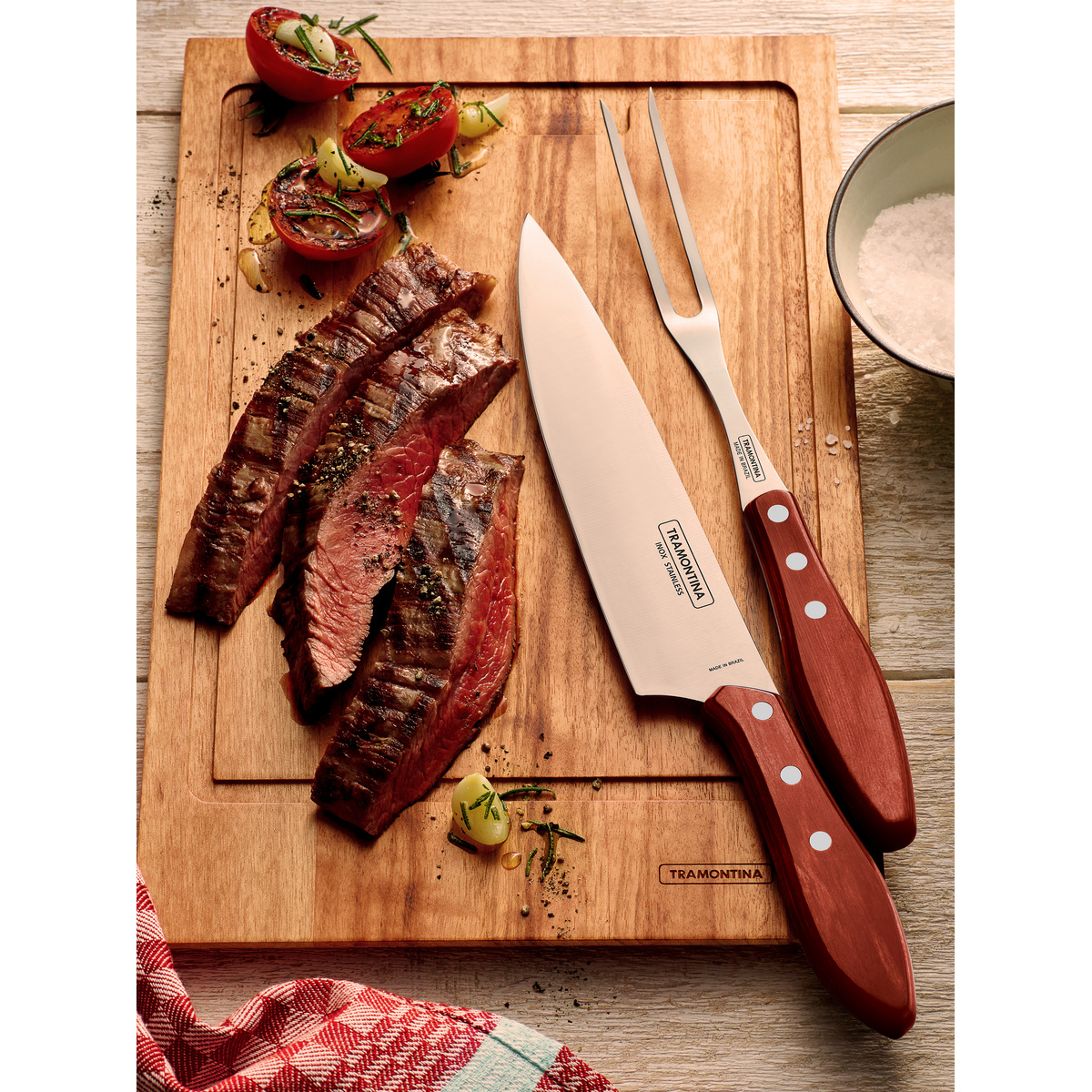 Kit para Churrasco Tramontina com Lâminas em Aço Inox e Cabos de Madeira Polywood Vermelho com Tábua e Estojo 8 Peças Cor Polywood vermelho - SKU 21198765 - 8 image number 7