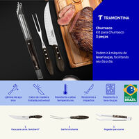 Jogo para Churrasco Tramontina com L&acirc;minas em A&ccedil;o Inox com Cabo de Madeira Tratada Polywood Castanho 3 Pe&ccedil;as Cor Polywood castanho - SKU 21198997 - 3 image number 2