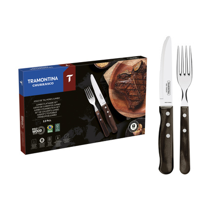 Kit Tramontina Churrasco 13 Pe&ccedil;as com Talheres Polywood + T&aacute;bua 45x34 cm - SKU 99900016 - 1