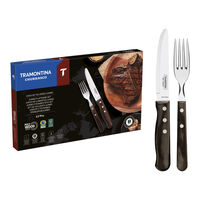Jogo de Talheres Jumbo Tramontina Churrasco com L&acirc;minas em A&ccedil;o Inox e Cabos de Madeira Polywood Castanho 12 Pe&ccedil;as Cor Polywood castanho - SKU 21198999 - 1