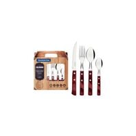 Tramontina Polywood stainless steel flatware set with red wood handles, 24 pcs
