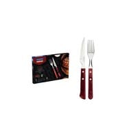 Tramontina stainless steel flatware set with red Polywood handles, 12pc set