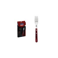 Tramontina Jumbo stainless steel steak fork set with red Polywood handles, 4pc set
