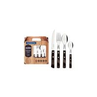 Tramontina Polywood stainless steel flatware set with brown wood handles, 24 pcs