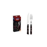Tramontina stainless steel flatware set with brown Polywood handles, 12pc set