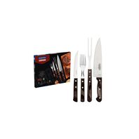 Tramontina stainless steel barbecue set with brown Polywood handles, 14pc set