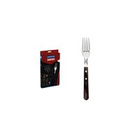 Tramontina Jumbo stainless steel steak fork set with brown Polywood handles, 4pc set