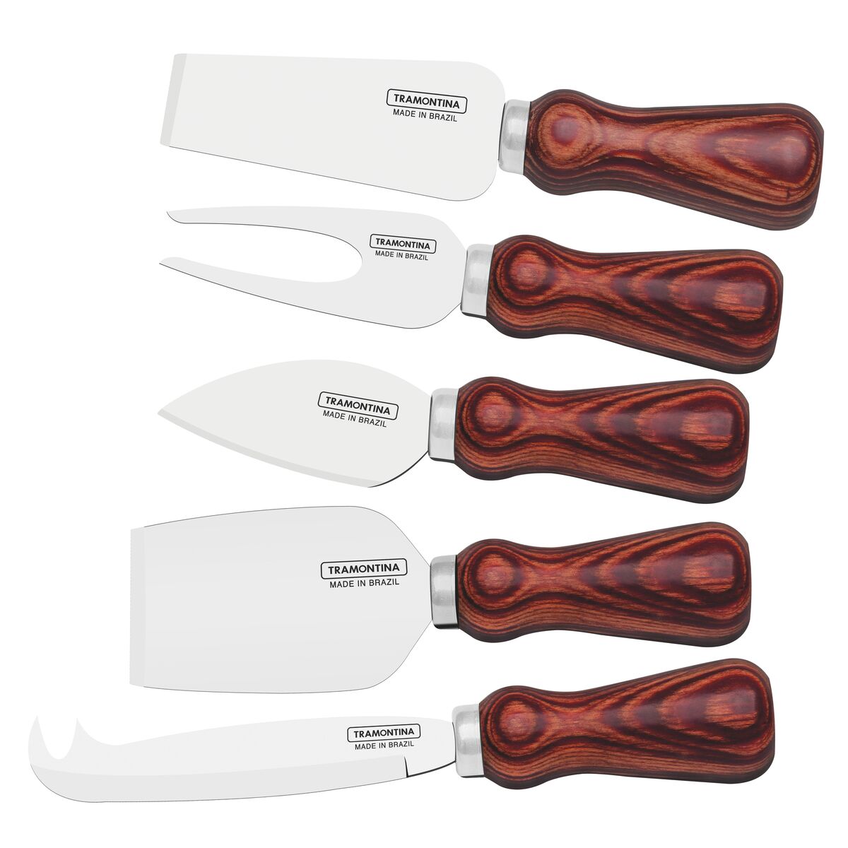 Tramontina Polywood Cheese set 5-Piece Knife Set with Stainless-Steel Blades and Red Treated Wood Handles
