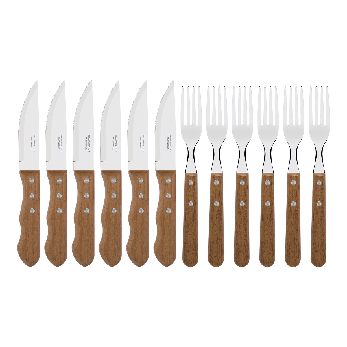 Jogo para Churrasco Tramontina Dynamic com L&acirc;minas em A&ccedil;o Inox e Cabos de Madeira Natural 12 Pe&ccedil;as Cor Madeira natural - SKU 22399063 - 4 image number 3