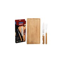 Kit para asado Tramontina con láminas de acero inoxidable y mangos de madera natural, 3 piezas.