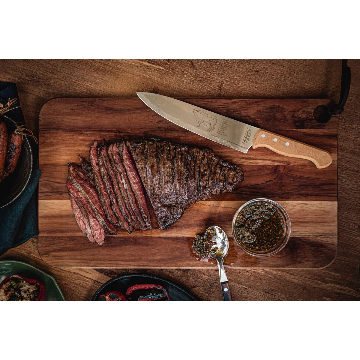 Tradineur - Cuchillo de sierra para carne, hoja de acero inoxidable de 10  cm y mango de madera, cubiertos clásicos, apto para la