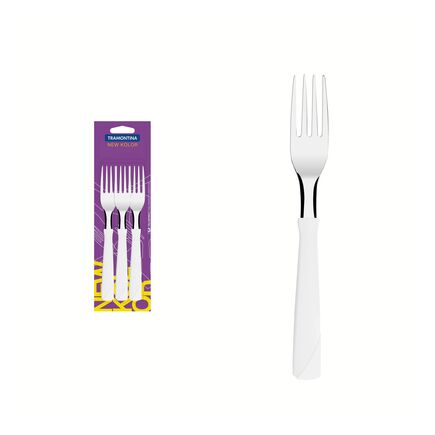 Conjunto de Garfos de Mesa Tramontina New Kolor com Lâminas em Aço Inox e Cabos de Polipropileno Branco 3 Peças